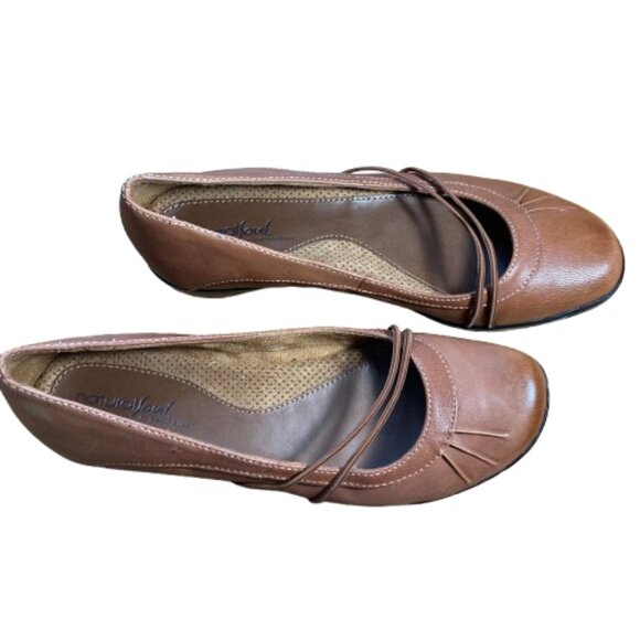Natural Sole Flat Mary Janes Saddle Tan Comfortable Office Womens Size 7.5 - Picture 5 of 8